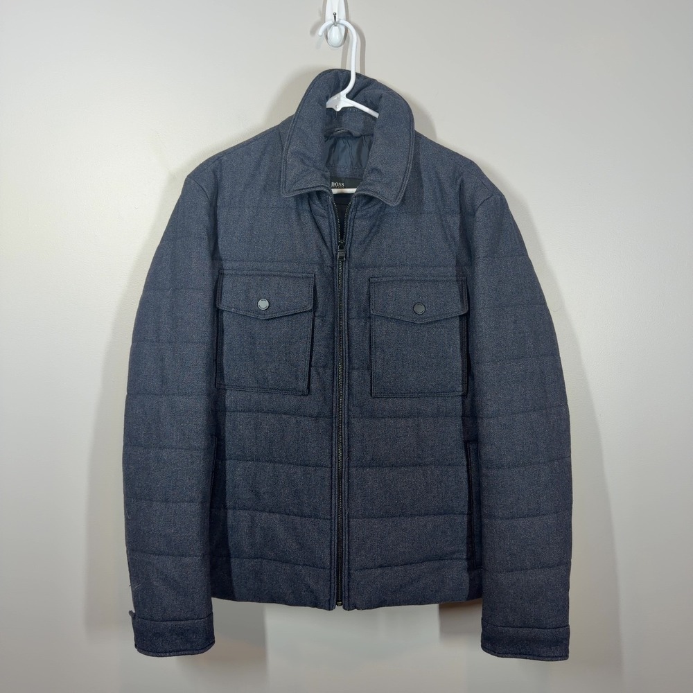 BOSS Hugo Boss Cormac Wool Blend Quilted Jacket Blue Gray Men's 40R Quiet Luxury